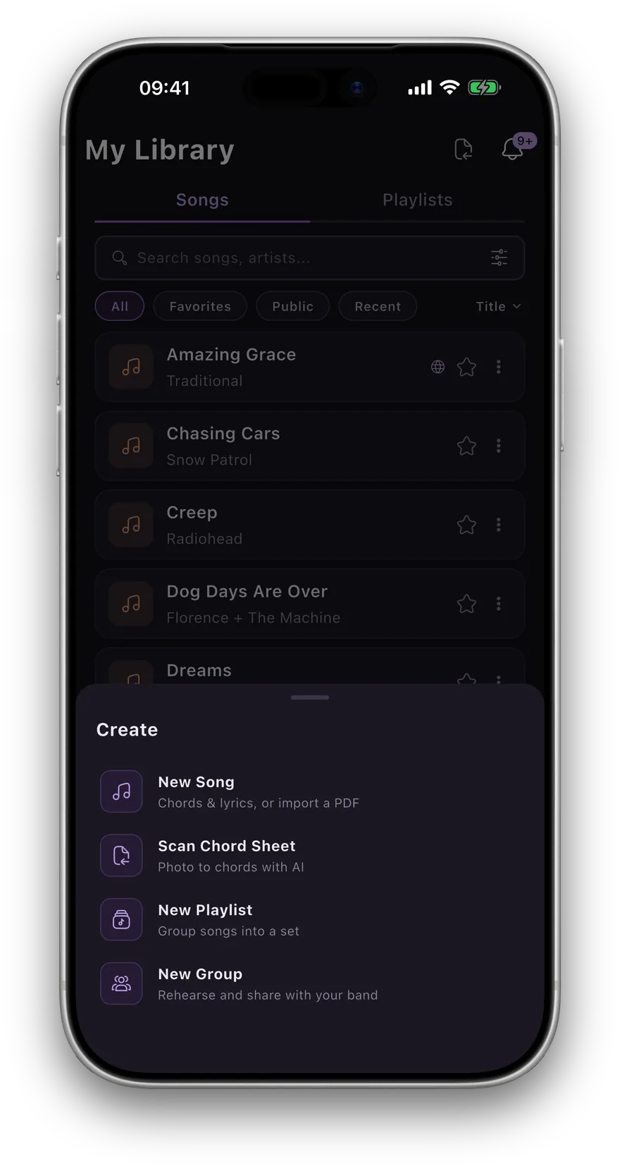 Chord Collect's Scan Chord Sheet screen turning a photo into an editable chord chart